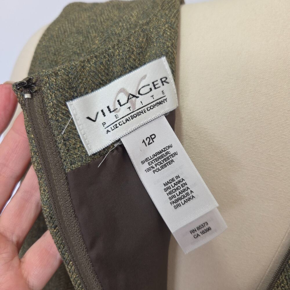 Vintage Y2K Tweed Midi Dress Size 12P Green Floral Career Corporate Sleeveless - Picture 6 of 7